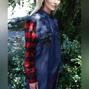 Sunshine Park Plaid, Denim and Camo Boutique Button Front Jacket